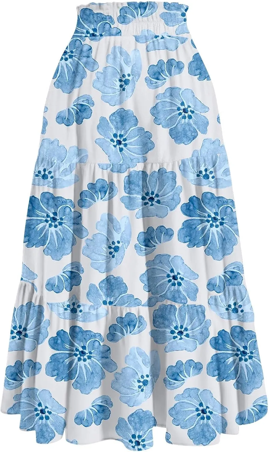 Long Skirts for Women 2025 Summer Floral Print Pleated Dress High Waist A Line Maxi Skirts Beach Flowy Boho Dresses