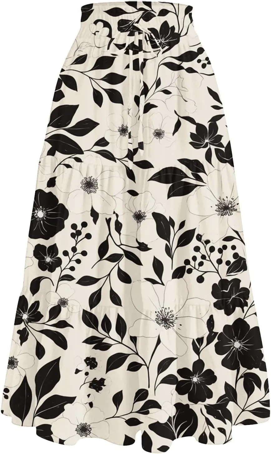Long Skirts for Women Summer 2025 Boho Flowy High Waist A-Line Maxi Skirt