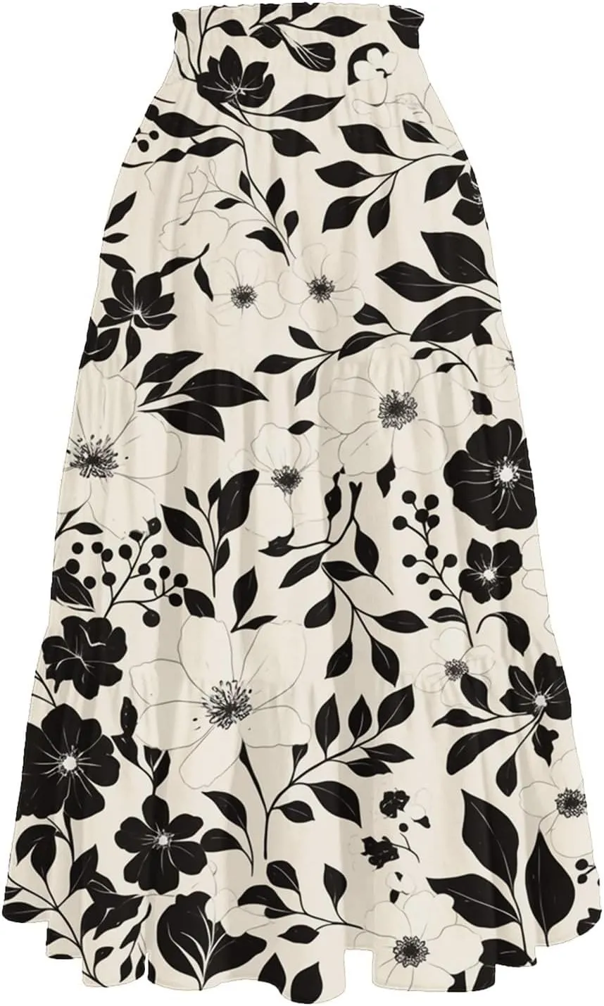 Long Skirts for Women Summer 2025 Boho Flowy High Waist A-Line Maxi Skirt