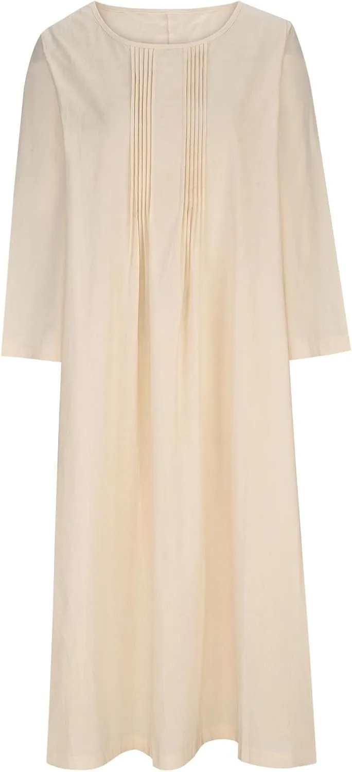 Long Sleeve Cotton Linen Midi Dress for Women,Plus Size Casual Elegant Plain Ruched Summer Long Holiday Dresses
