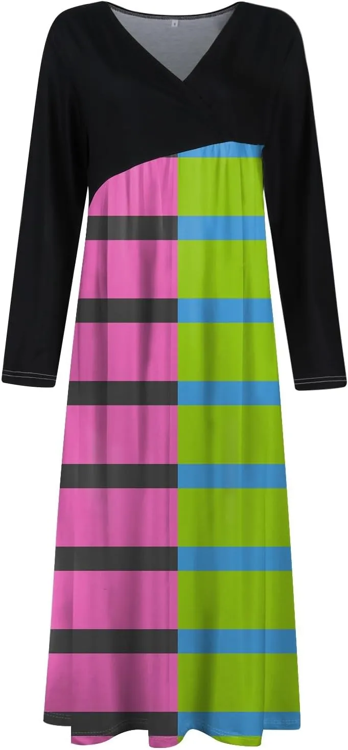 Long Sleeve Midi Dress for Women Formal Plus Size Fall Winter Casual Wedding Guest Cocktail Swing Long Dresses