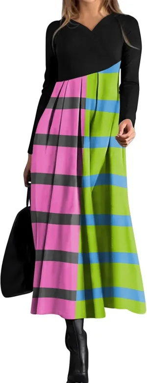 Long Sleeve Midi Dress for Women Formal Plus Size Fall Winter Casual Wedding Guest Cocktail Swing Long Dresses