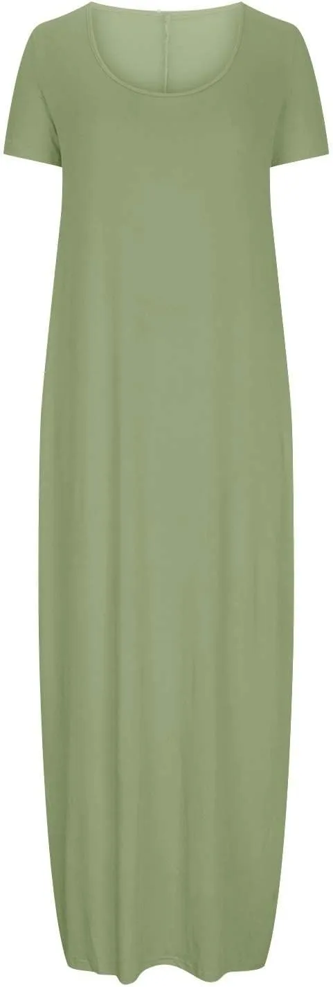 Loose Fit Plus Size Dresses for Curvy Women Short Sleeve Crew Neck Summer Beach Dresses Flowy Maxi Tshirt Sundresses