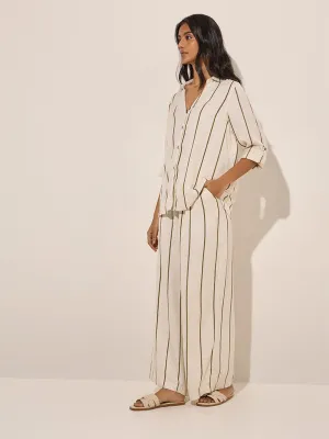 LOV Off-White Striped High-Rise Cotton-Blend Pants