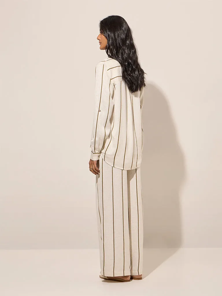 LOV Off-White Striped High-Rise Cotton-Blend Pants