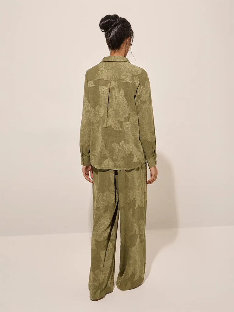 LOV Olive Botanical Design High-Rise Cotton Pants