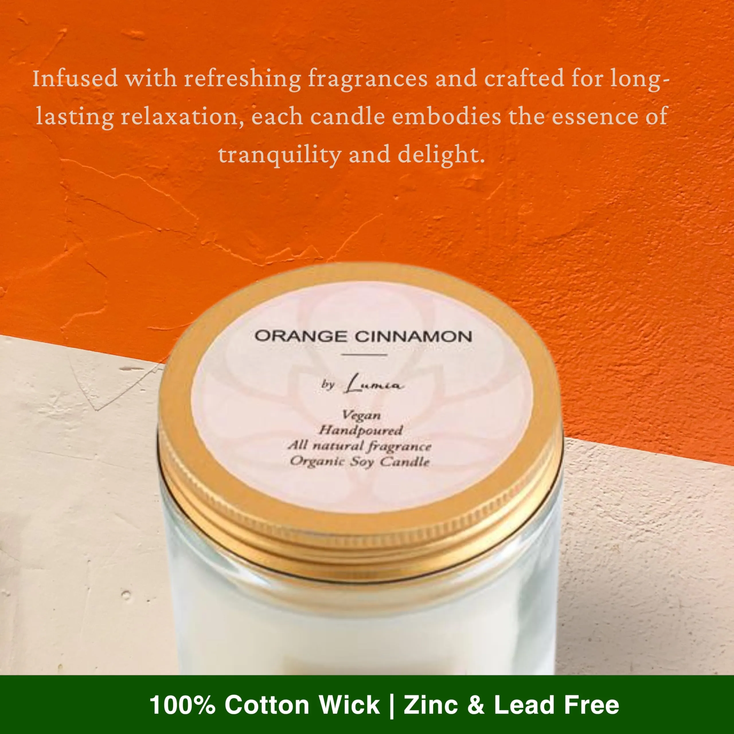 LUMIA Rose & Orange Cinnamon Organic Scented Soy Wax Candles Set of 2 | Burning Time -24 Hours | Aromatherapy | Perfect Home Gift | Eco-Friendly | Vegan | Non-Toxic | 165 Grams Each