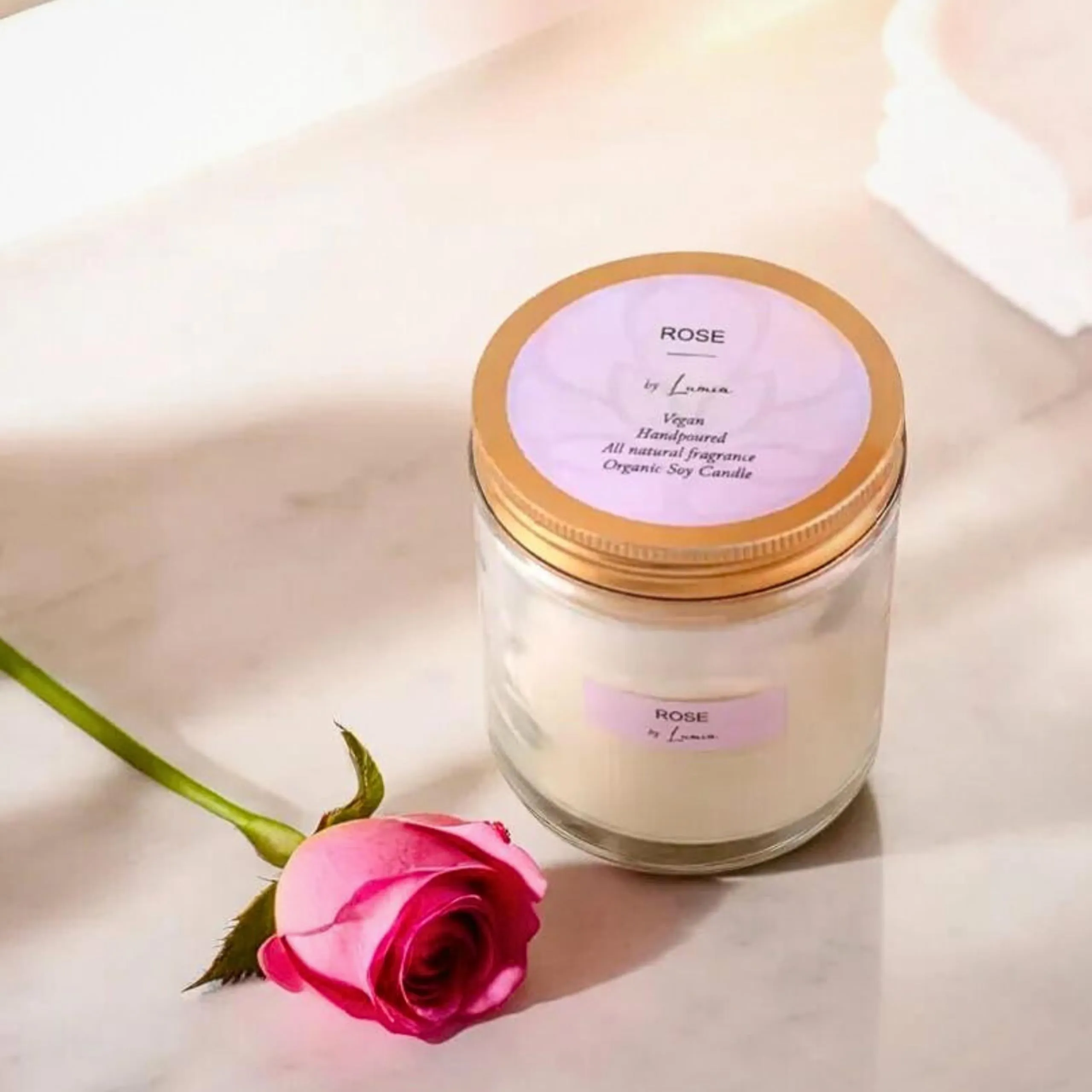 LUMIA Rose & Orange Cinnamon Organic Scented Soy Wax Candles Set of 2 | Burning Time -24 Hours | Aromatherapy | Perfect Home Gift | Eco-Friendly | Vegan | Non-Toxic | 165 Grams Each