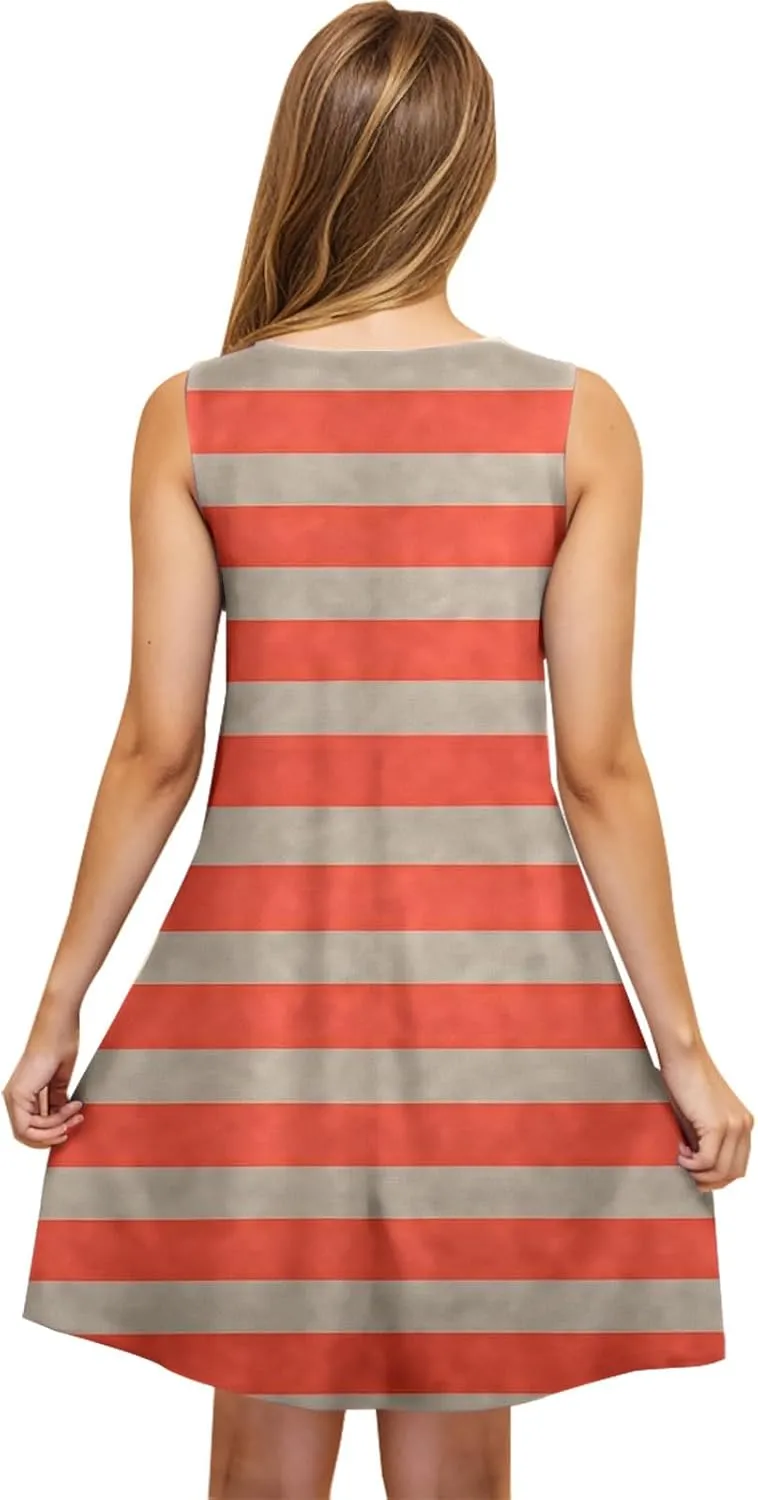 maisdgop Boho Dresses for Women 2025 Summer Casual Loose U Neck Mini Dress Trendy Flowy Striped Print Beach T Shirt Dress