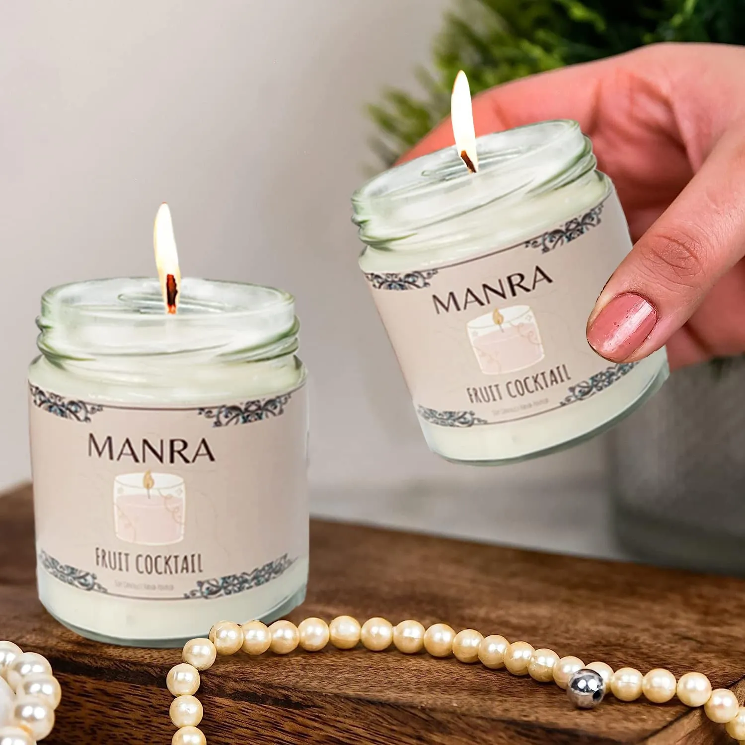 manra Set of 4 Mixed Fruit Aroma Scented Candle (Burn Time 36 hrs) Handcrafted | Smoke-Free | Home Decor | for Home & Gift Sets