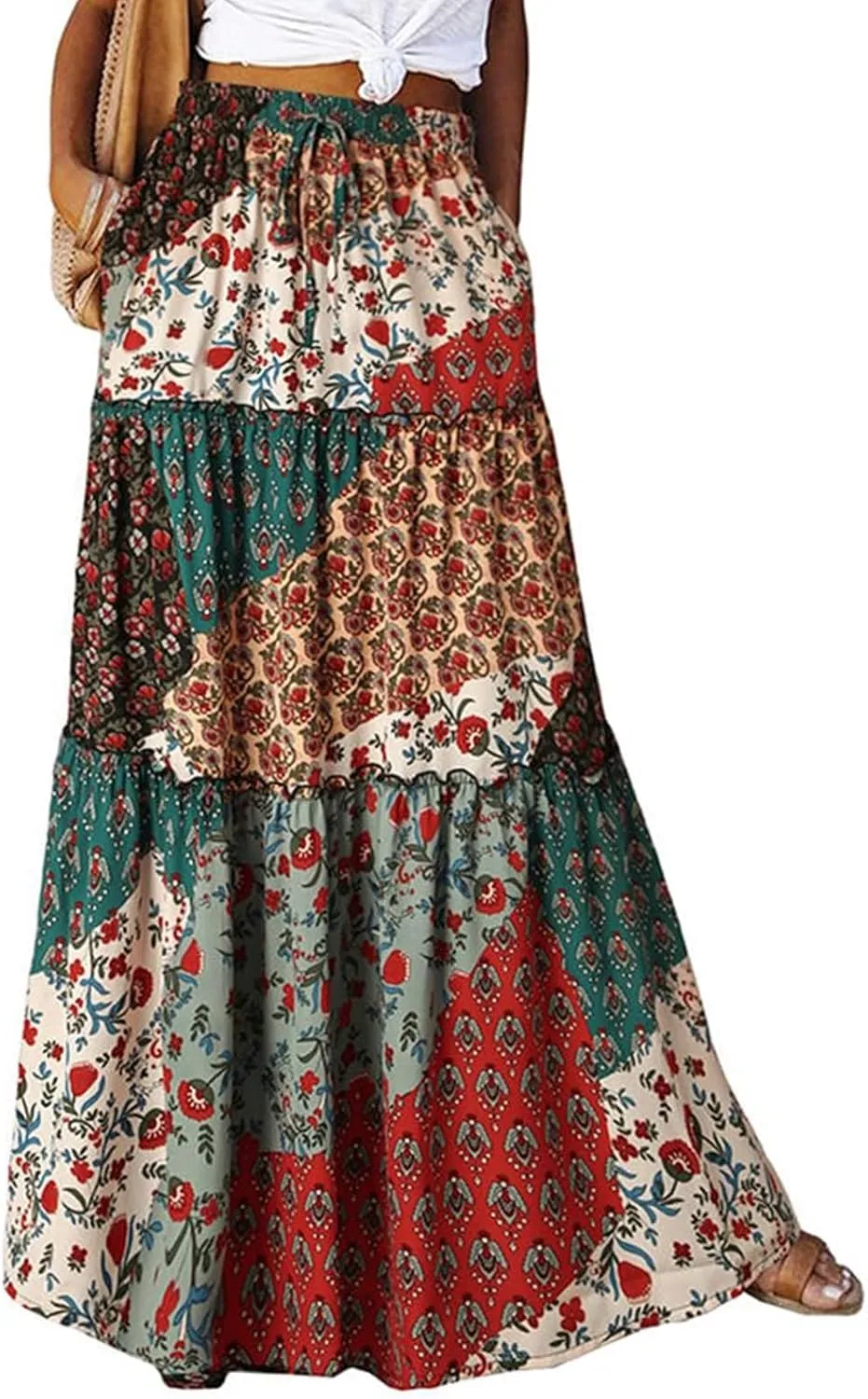 Maxi Boho Skirts for Women Flowy Floral High Waisted Tiered Long Skirts Ladies Casual Bohemian Summer Clothes 2025