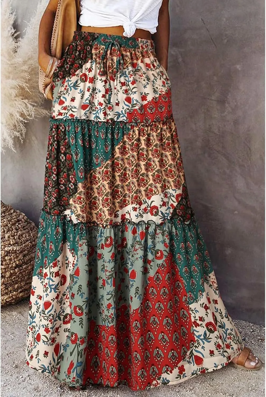 Maxi Boho Skirts for Women Flowy Floral High Waisted Tiered Long Skirts Ladies Casual Bohemian Summer Clothes 2025