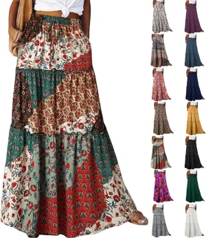 Maxi Boho Skirts for Women Flowy Floral High Waisted Tiered Long Skirts Ladies Casual Bohemian Summer Clothes 2025