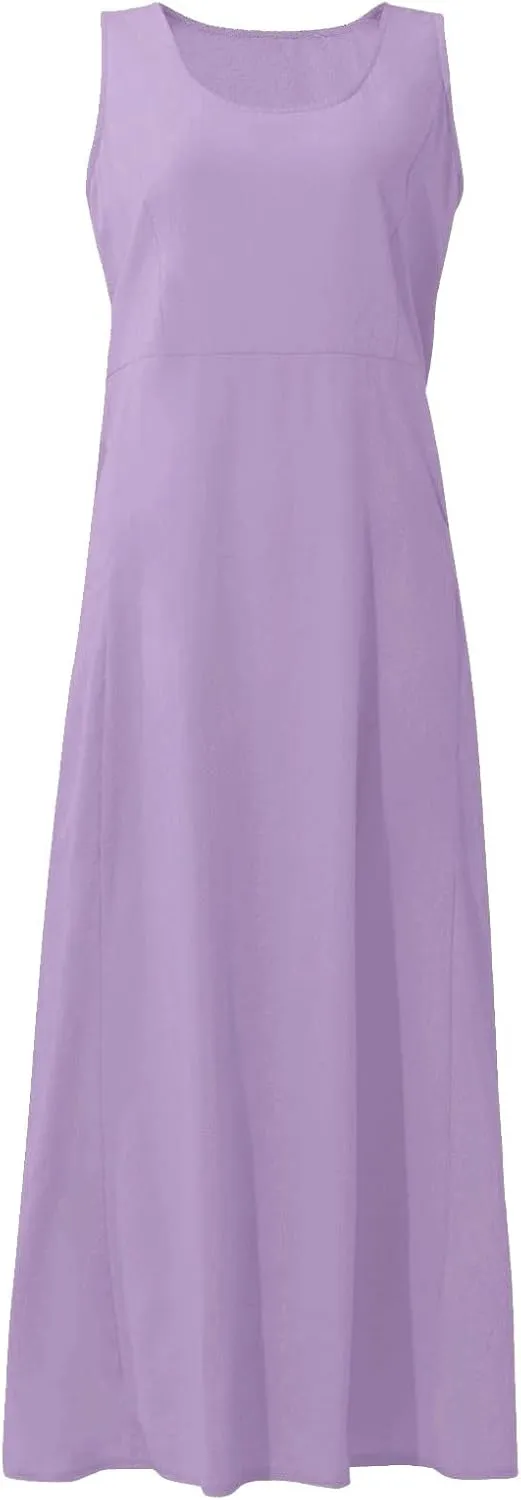 Maxi Dress for Women Linen Dress Summer Sun Dresses 2025 Sleeveless Swing Casual Long Formal with Pockects