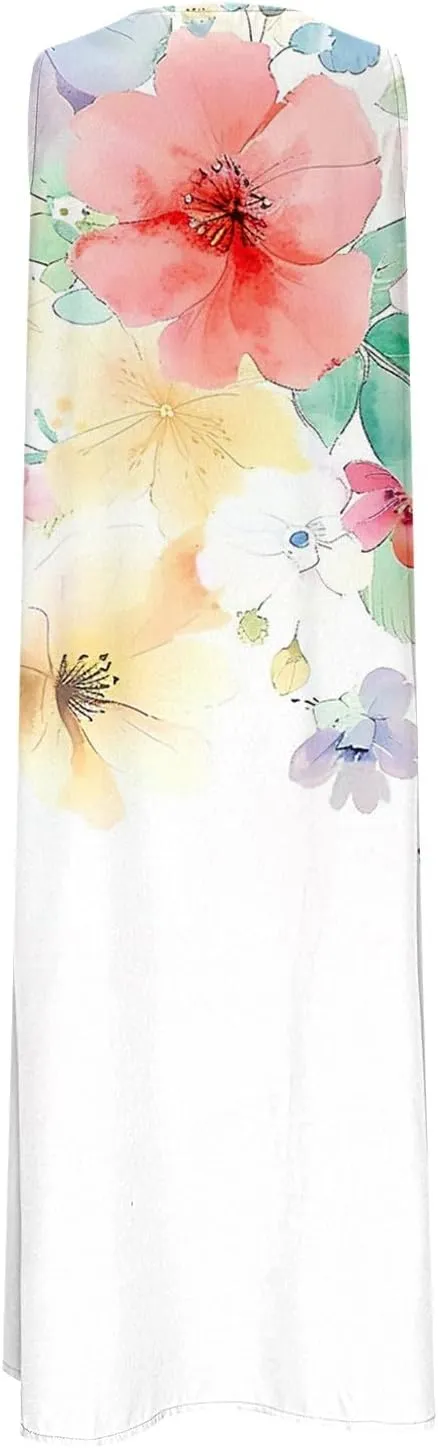 Maxi Dress for Women Plus Size Summer Floral Sleeveless V Neck Sundress Beach Vacation Long Tank Dress with Pockets