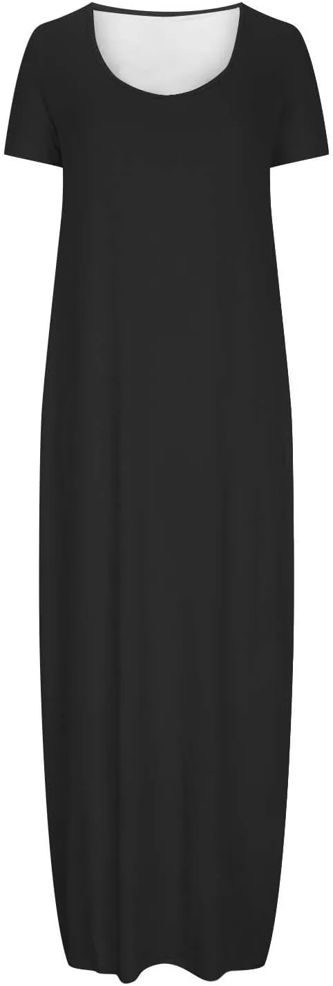 Maxi Dresses for Women 2025 Casual Short Sleeve Round Neck Summer Dresses Plus Size Loose Fit Long Beach Sundress