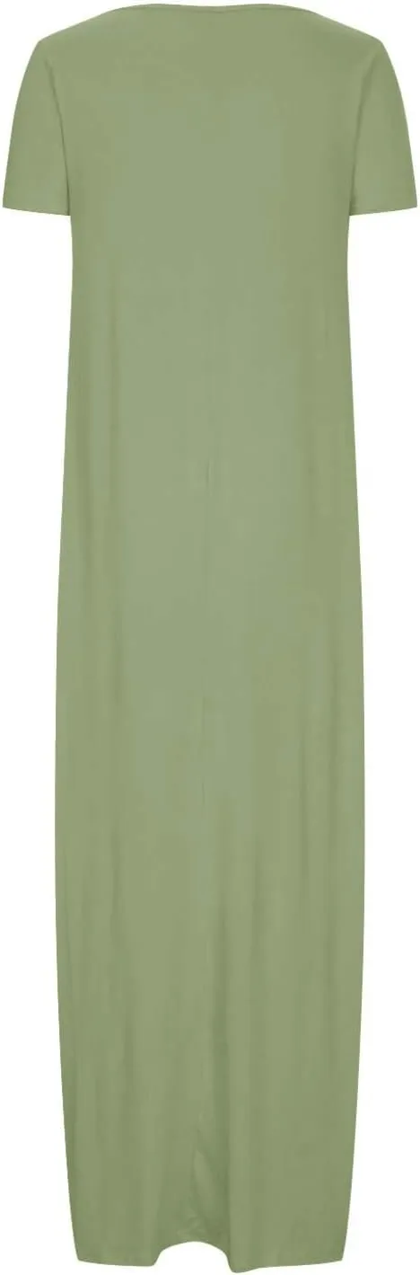 Maxi Dresses for Women 2025 Casual Short Sleeve Round Neck Summer Dresses Plus Size Loose Fit Long Beach Sundress