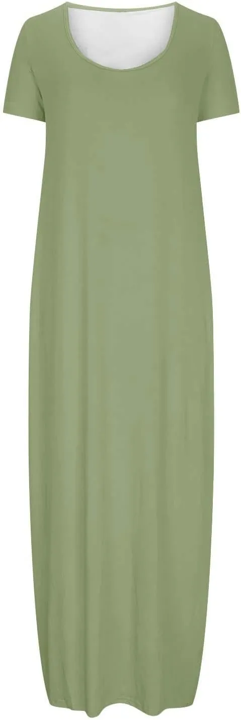 Maxi Dresses for Women 2025 Casual Short Sleeve Round Neck Summer Dresses Plus Size Loose Fit Long Beach Sundress