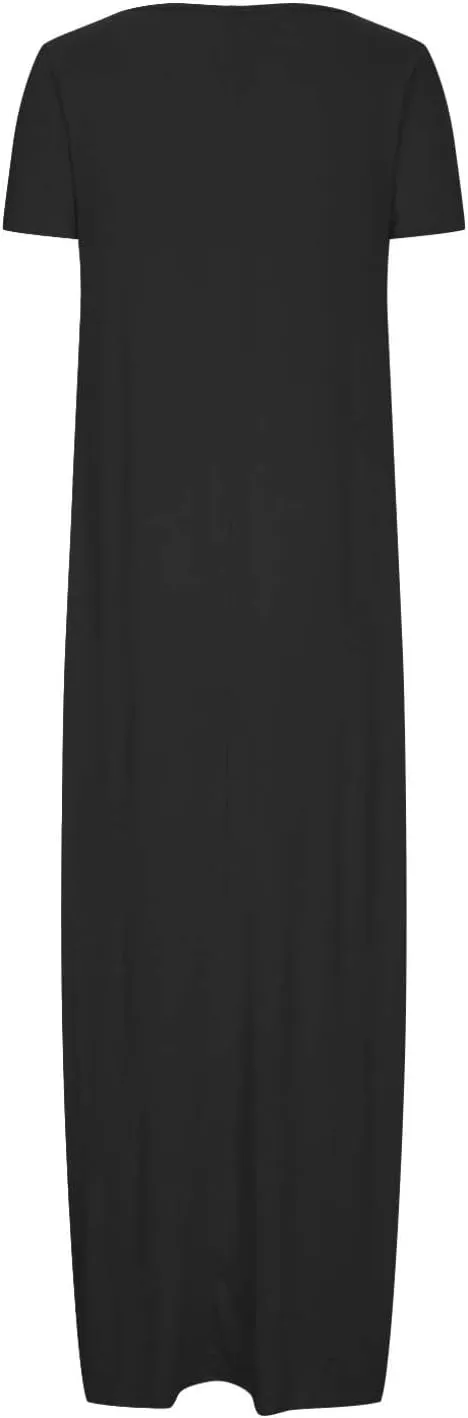 Maxi Dresses for Women 2025 Casual Short Sleeve Round Neck Summer Dresses Plus Size Loose Fit Long Beach Sundress