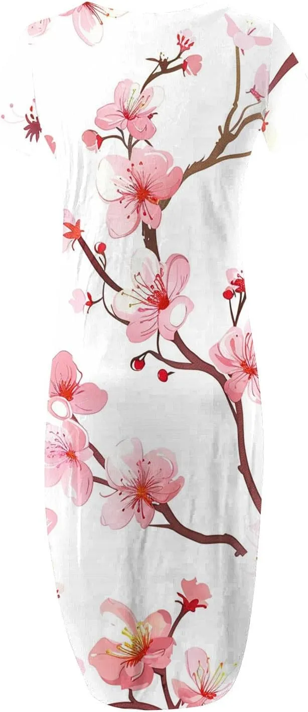 Maxi Dresses for Women 2025 Short Sleeve Casual Boho Floral T-Shirt Dress Flowy Beach Sundress with Pockets