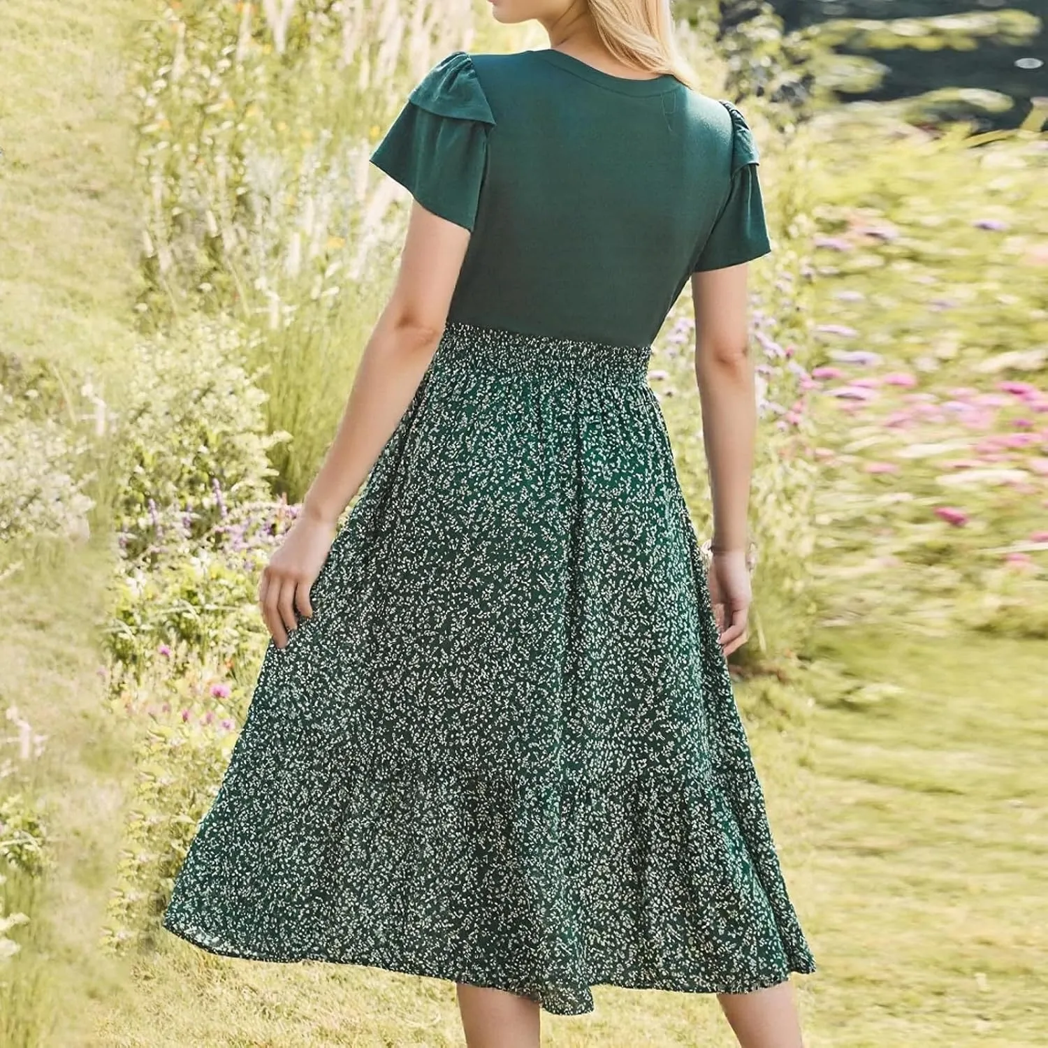 Maxi Dresses for Women 2025 Summer Casual Trendy Short Sleeve Crew Neck Floral Print Flowy Boho Dress, S-2XL