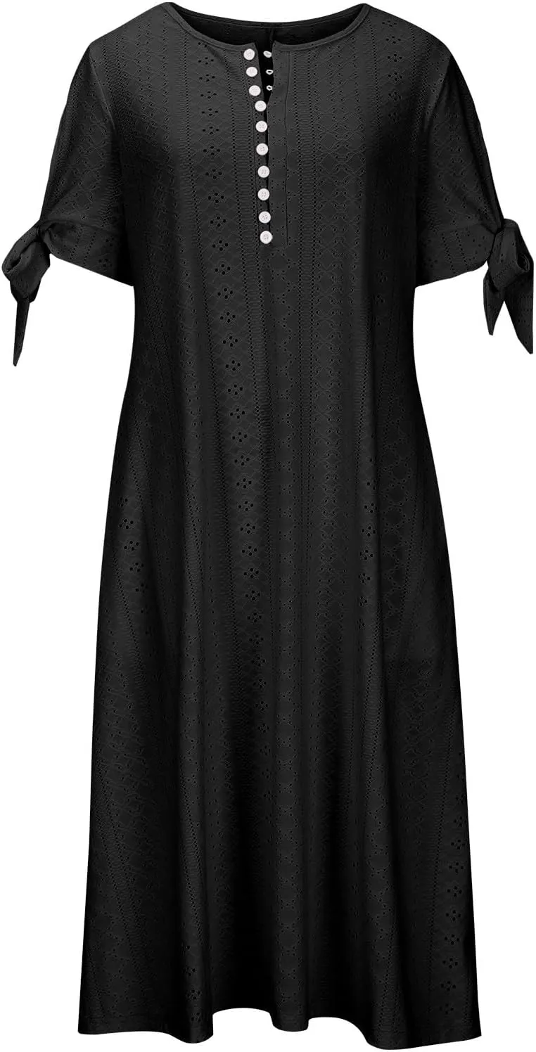 Maxi Dresses for Womens Wedding Guest Dress Trendy Plus Size Hollow Out Eyelet Lace Summer V Neck Cold Shoulder Dress
