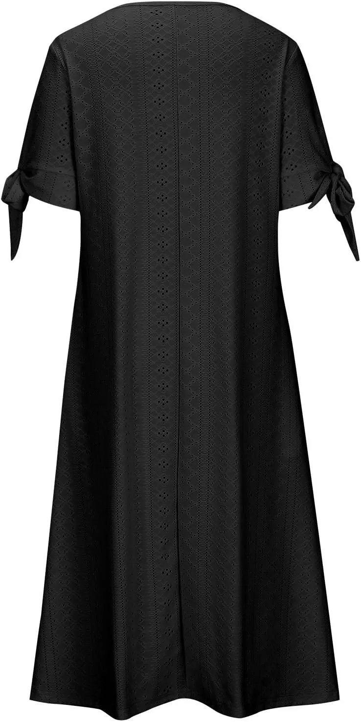 Maxi Dresses for Womens Wedding Guest Dress Trendy Plus Size Hollow Out Eyelet Lace Summer V Neck Cold Shoulder Dress