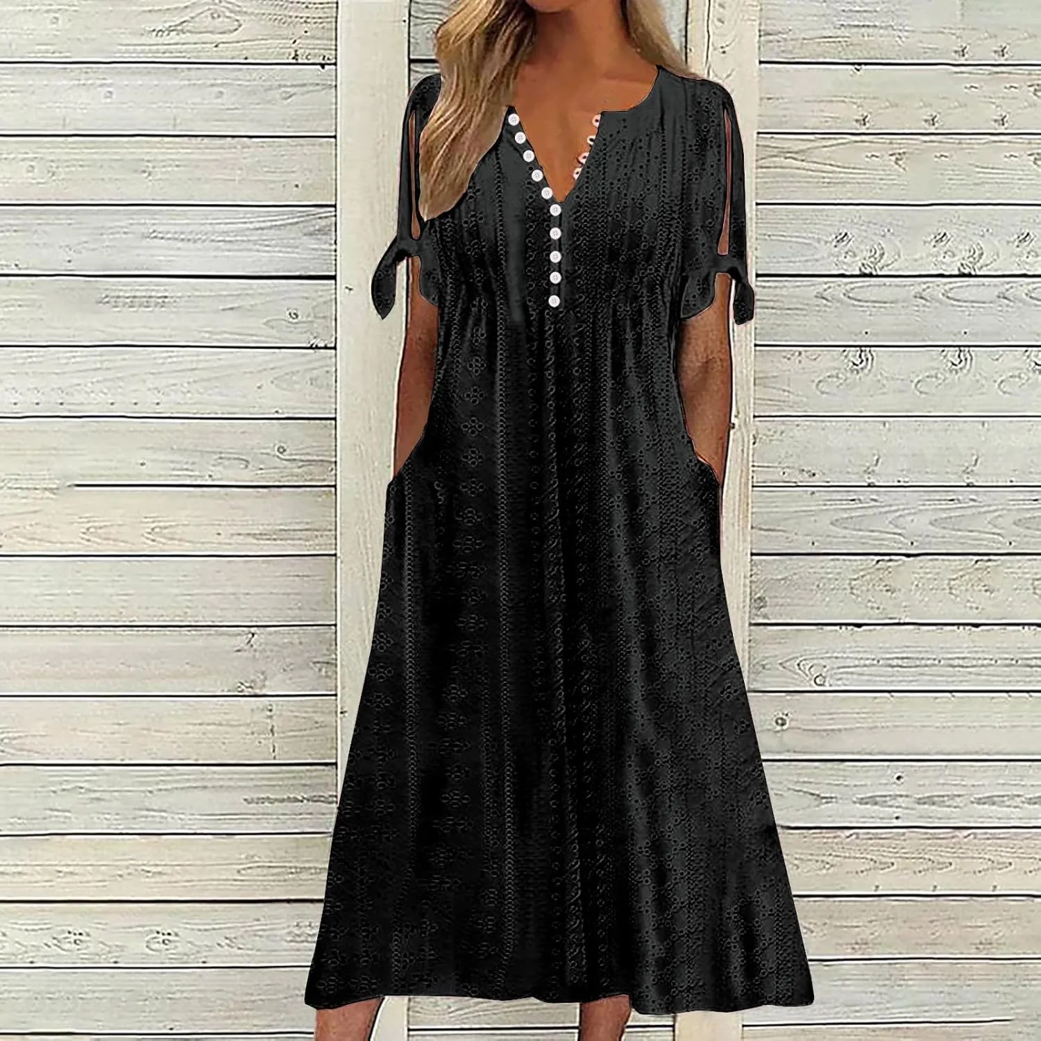 Maxi Dresses for Womens Wedding Guest Dress Trendy Plus Size Hollow Out Eyelet Lace Summer V Neck Cold Shoulder Dress