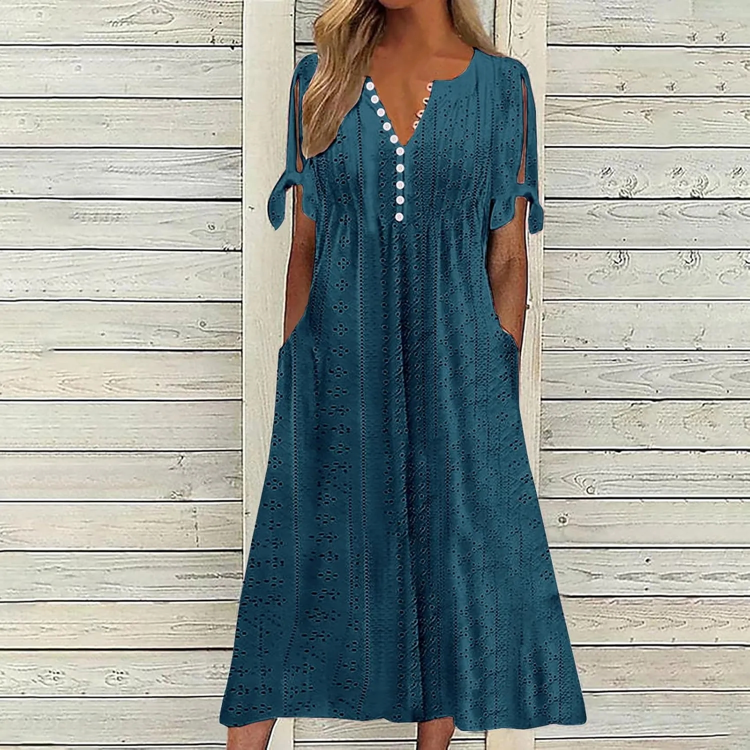 Maxi Long Dresses for Women 2025 Trendy Short Sleeve Eyelet Tshirt Dress Casual Summer Beach Vacation Sundress