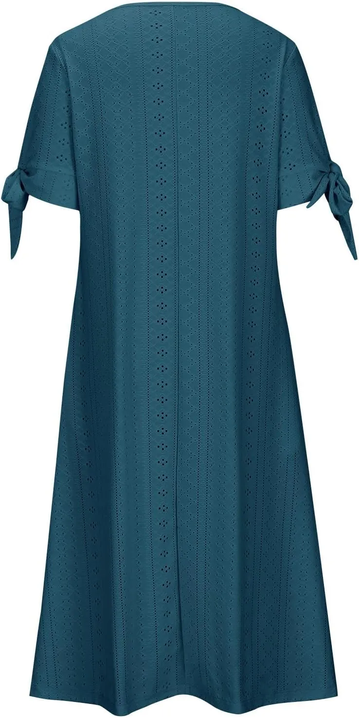 Maxi Long Dresses for Women 2025 Trendy Short Sleeve Eyelet Tshirt Dress Casual Summer Beach Vacation Sundress