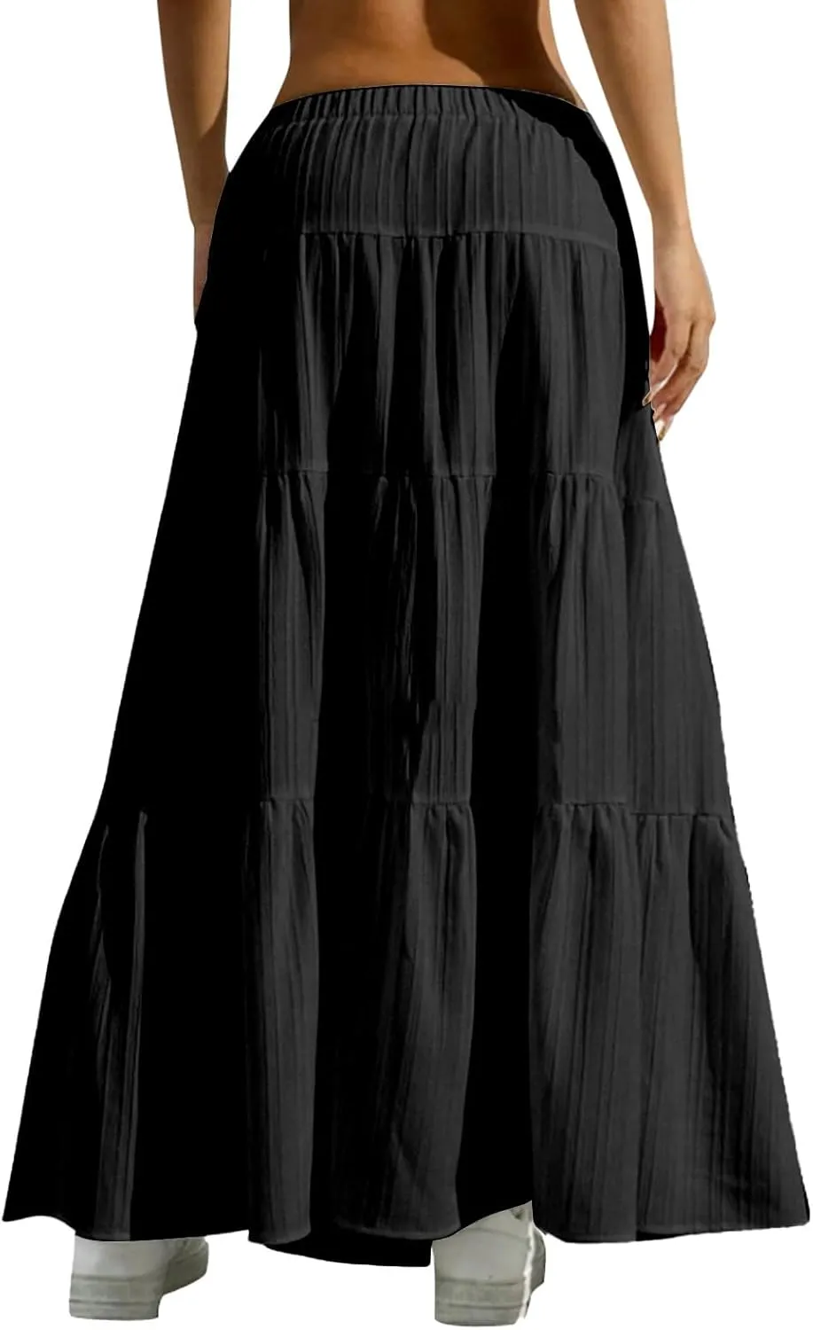Maxi Skirt for Women 2025 Casual Summer Bohemian Flowy Swing Tiered A-Line Elastic Tie Waist Pleated Long Skirts