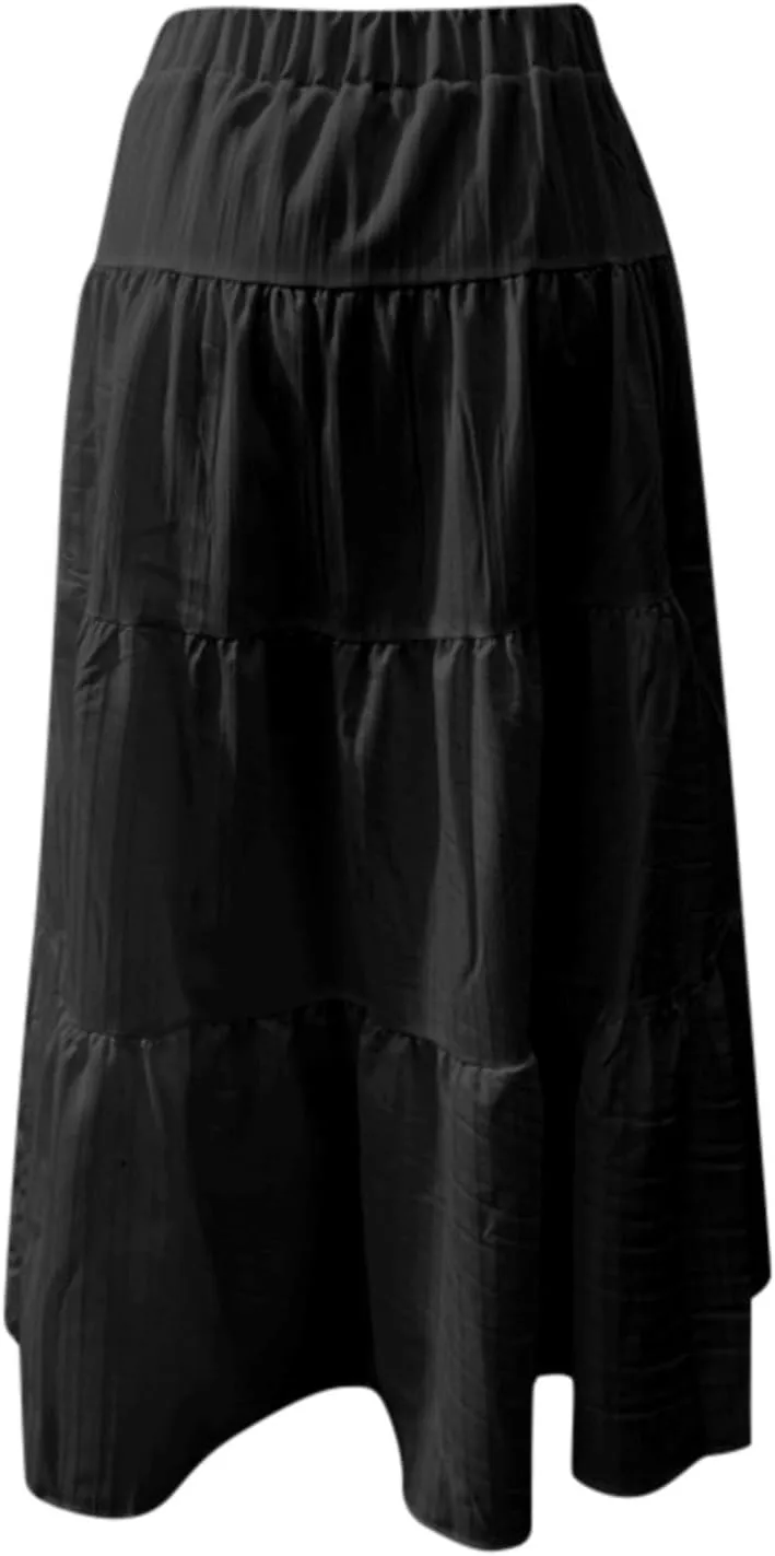 Maxi Skirt for Women 2025 Casual Summer Bohemian Flowy Swing Tiered A-Line Elastic Tie Waist Pleated Long Skirts