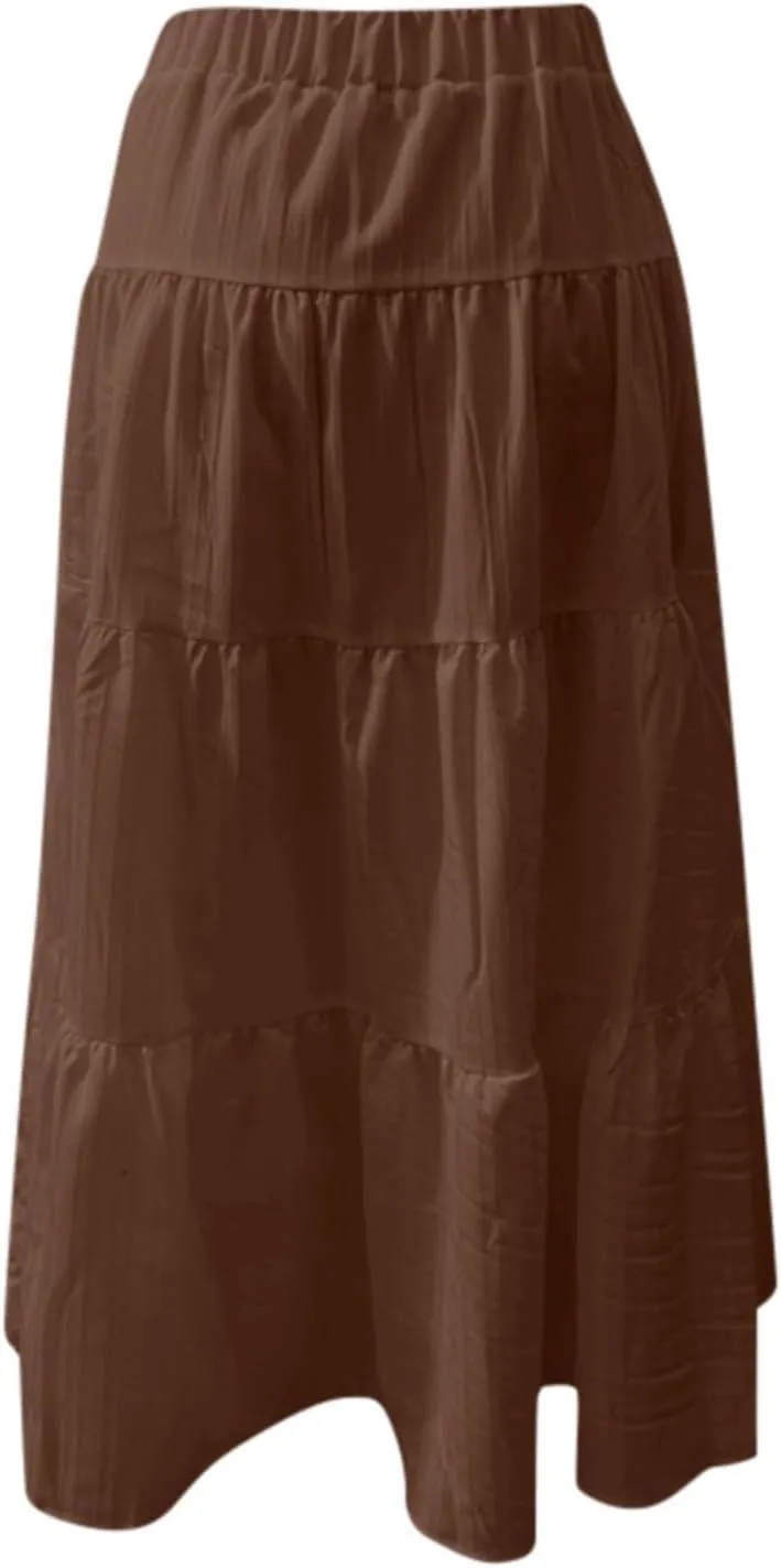 Maxi Skirt for Women 2025 Casual Summer Bohemian Flowy Swing Tiered A-Line Elastic Tie Waist Pleated Long Skirts