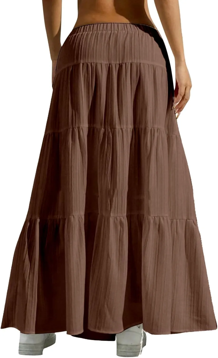 Maxi Skirt for Women 2025 Casual Summer Bohemian Flowy Swing Tiered A-Line Elastic Tie Waist Pleated Long Skirts