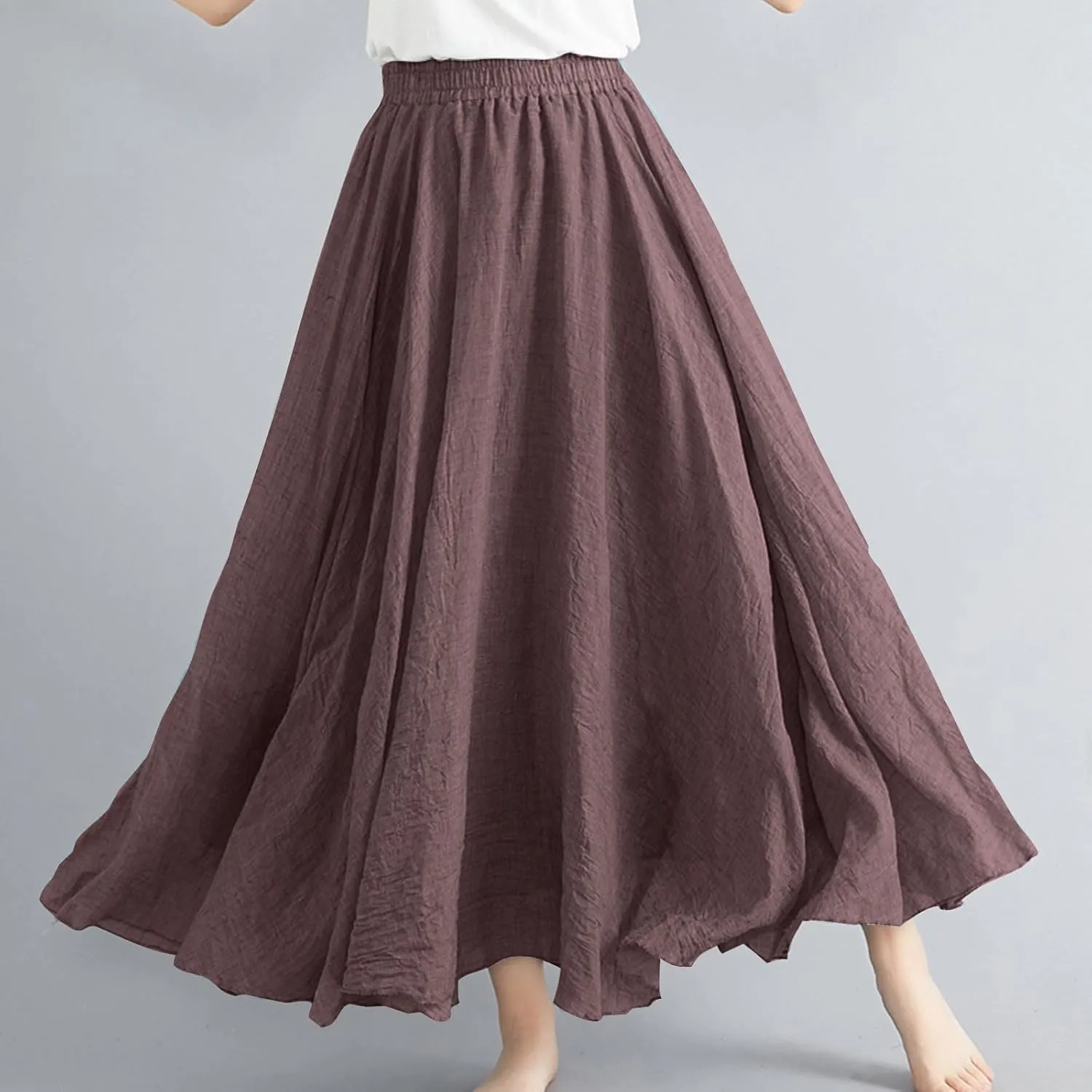 Maxi Skirts for Women 2024 Fashion Solid Ruffle Linen Skirt Summer Stretchy High Waist A-Line Skirt Casual Long Skirt