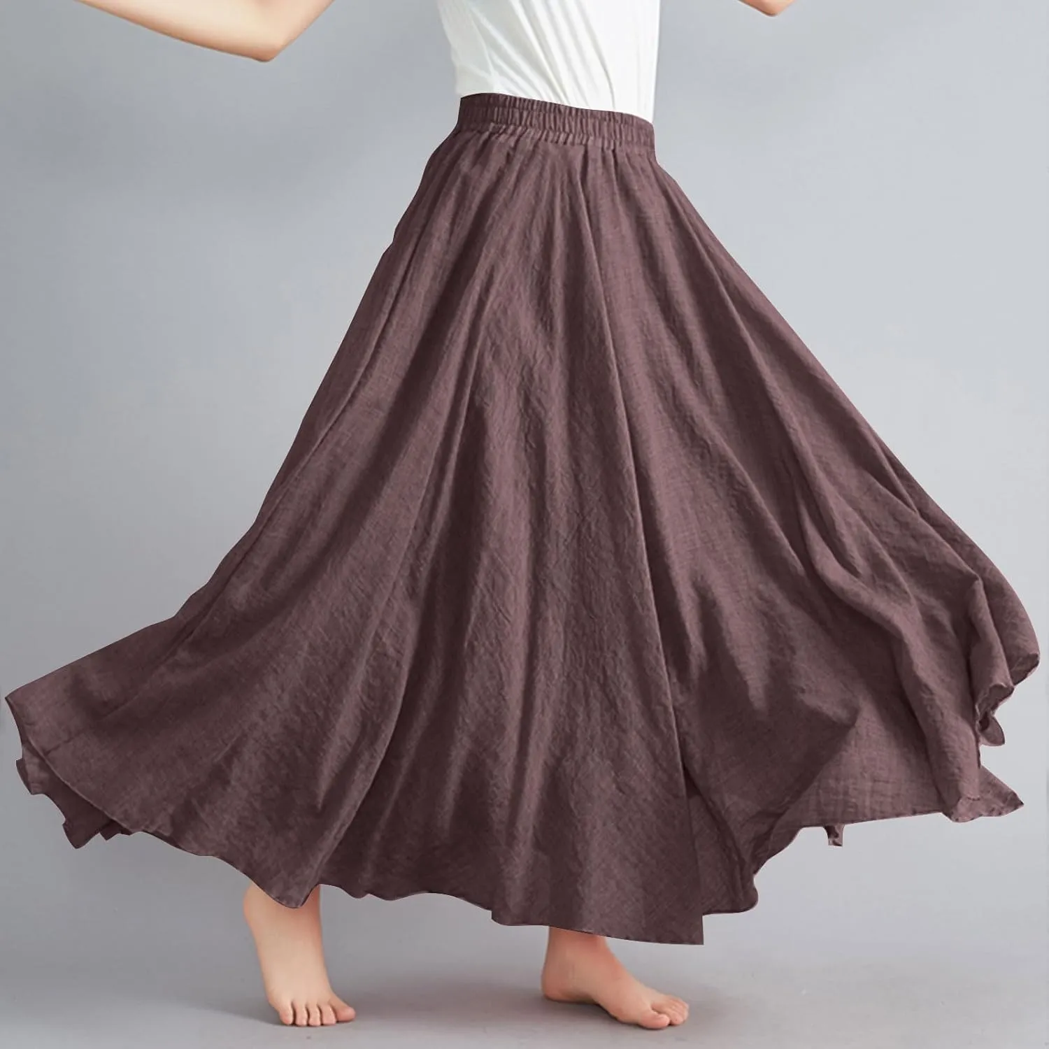 Maxi Skirts for Women 2024 Fashion Solid Ruffle Linen Skirt Summer Stretchy High Waist A-Line Skirt Casual Long Skirt