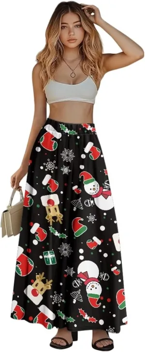 Maxi Skirts for Women Fall Trendy Casual Elastic High Waist Long Skirts A Line Skirts with Pockets Large Size