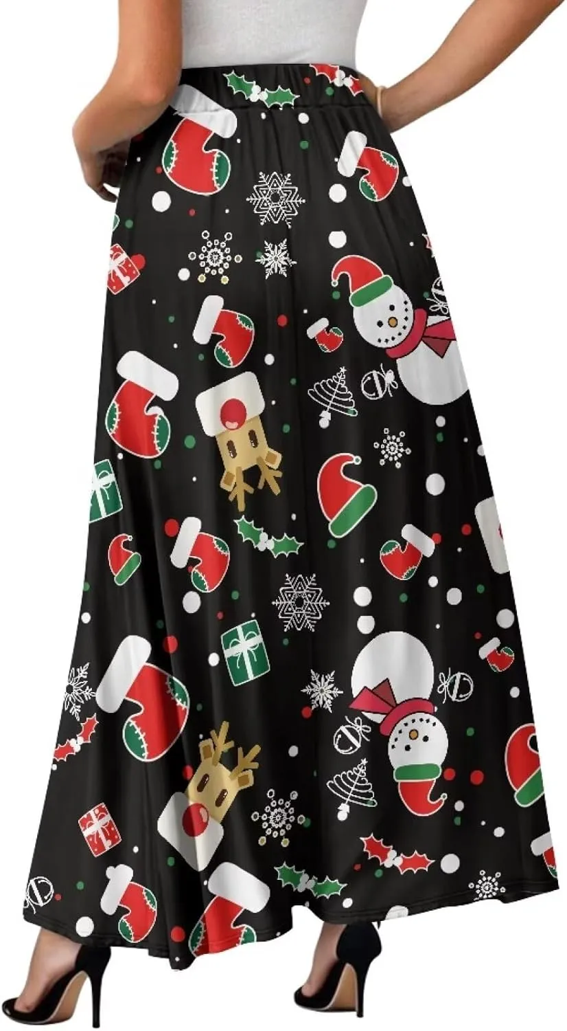 Maxi Skirts for Women Fall Trendy Casual Elastic High Waist Long Skirts A Line Skirts with Pockets Large Size