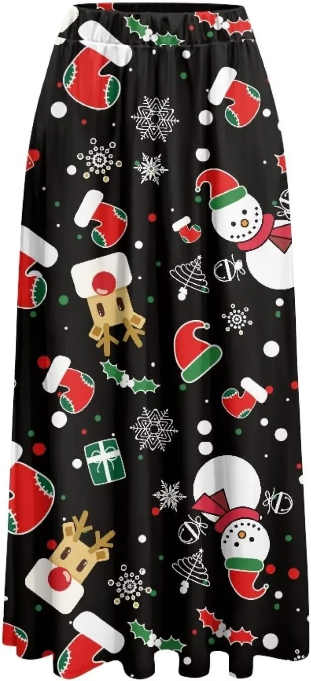 Maxi Skirts for Women Fall Trendy Casual Elastic High Waist Long Skirts A Line Skirts with Pockets Large Size