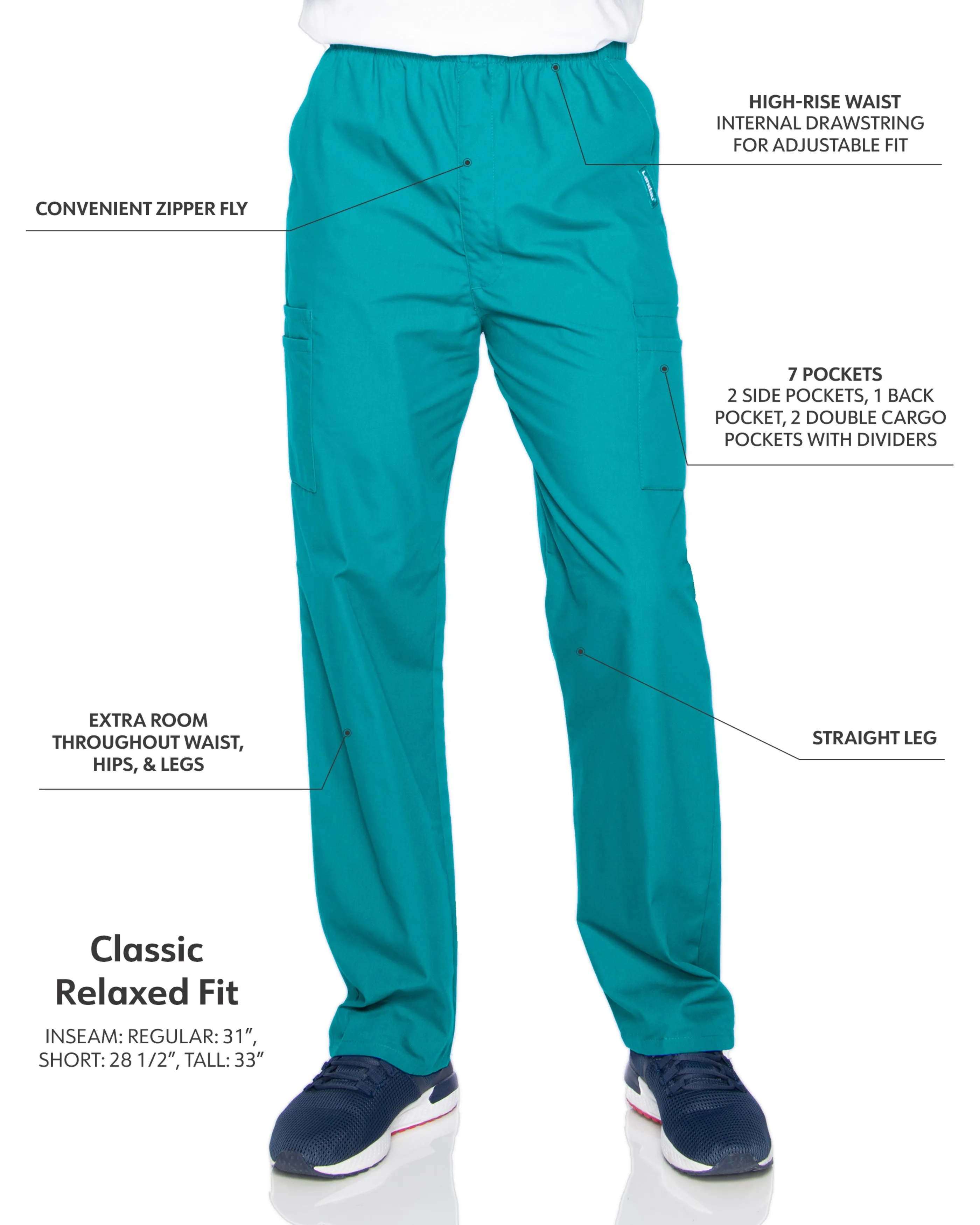 Men's 7-Pocket High-Rise Elastic Waist Cargo Pant - 8555 - Teal