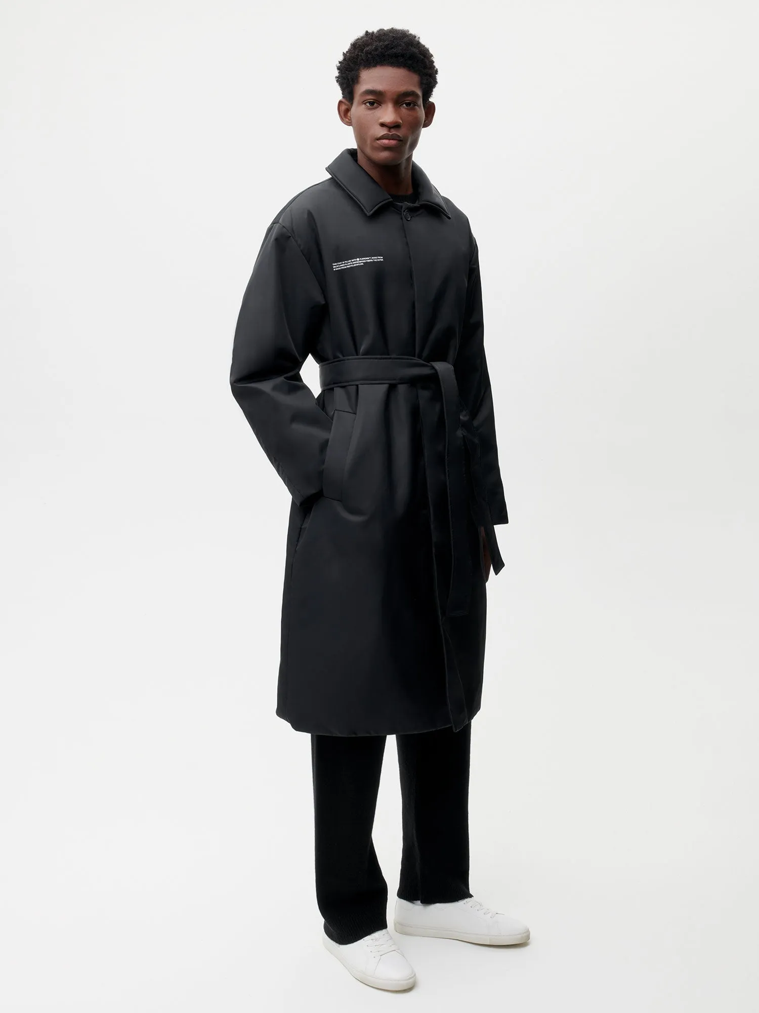Mens Flower-Warmth Trench Coat—black