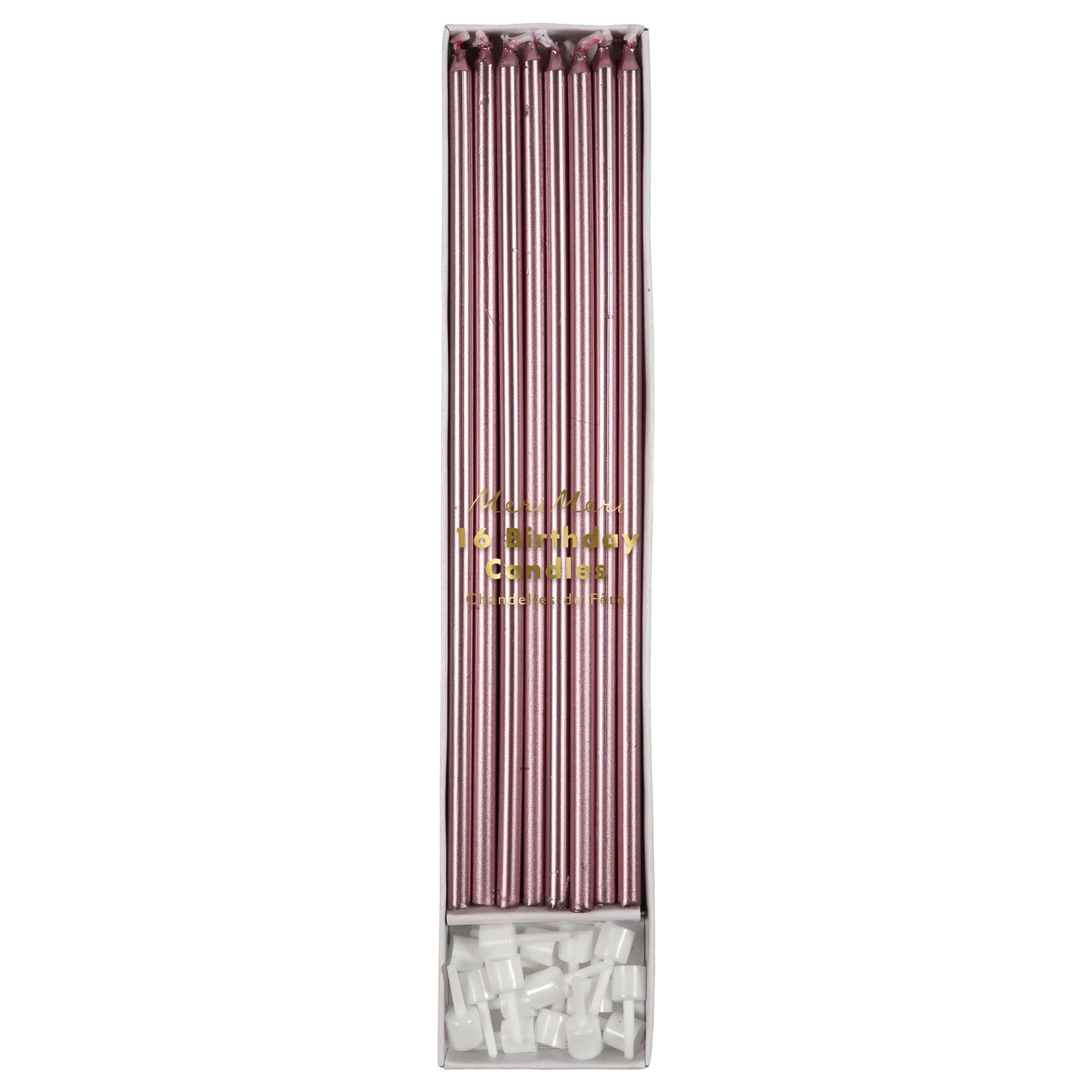 Metallic Pink Long Candles (x 16)
