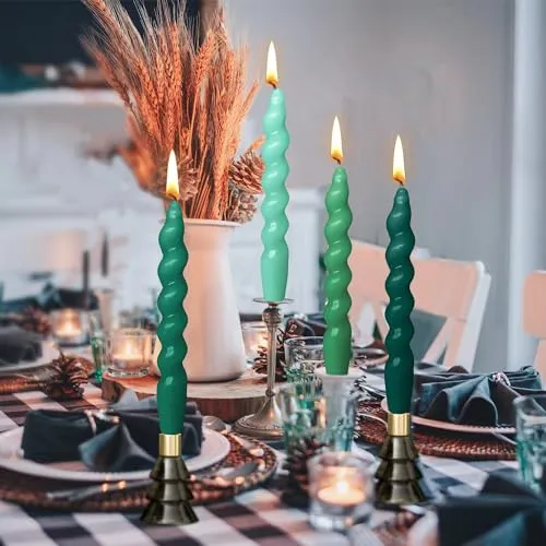 MGEZCOO Sprial Tapered Candles Pack of 4-Unscented Smokeless Burn Time 6H for Holiday Weding Dinner Decoration (Blue)