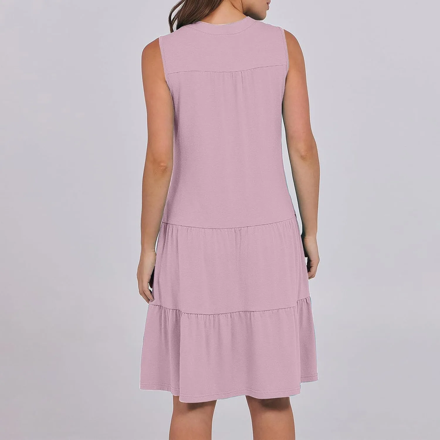Midi Dress for Women Sleeveless V Neck Tiered Summer Dresses Flowy Swing Sundress Boho Beach Vacation Dress