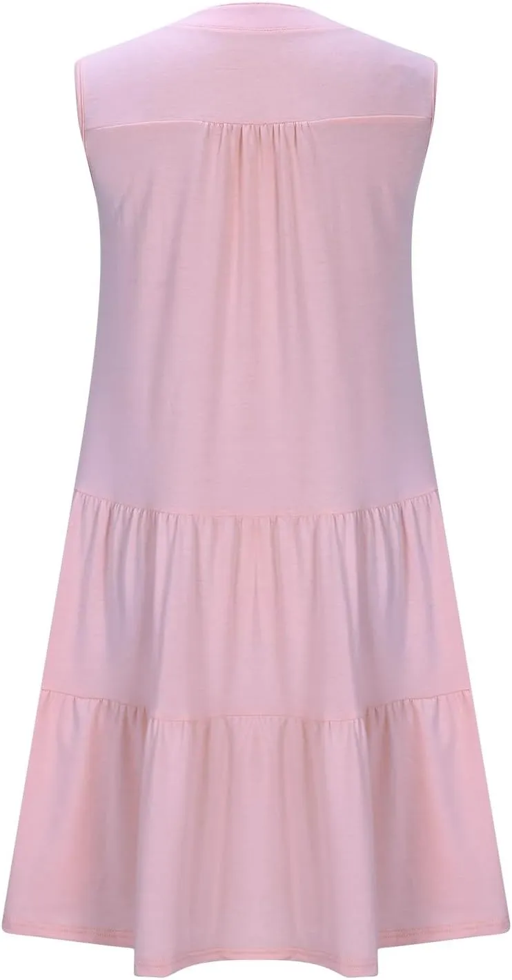 Midi Dress for Women Sleeveless V Neck Tiered Summer Dresses Flowy Swing Sundress Boho Beach Vacation Dress