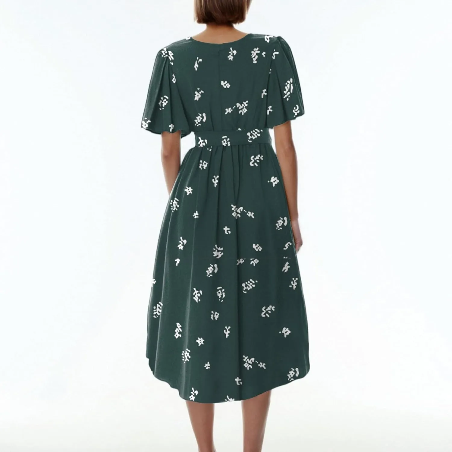 Midi Dresses for Women 2025,Womens Spring Dress Wrap Flowy Wedding Guest Prom Summer Sexy Dresses Floral Chiffon