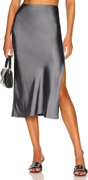 Midi Satin Skirts for Women with Slit Silk Skirts for Women High Waist Silky Side Split Party Flared Casual A Line Midi Skirt