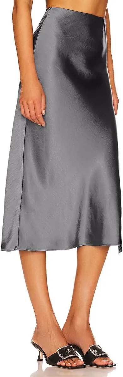 Midi Satin Skirts for Women with Slit Silk Skirts for Women High Waist Silky Side Split Party Flared Casual A Line Midi Skirt