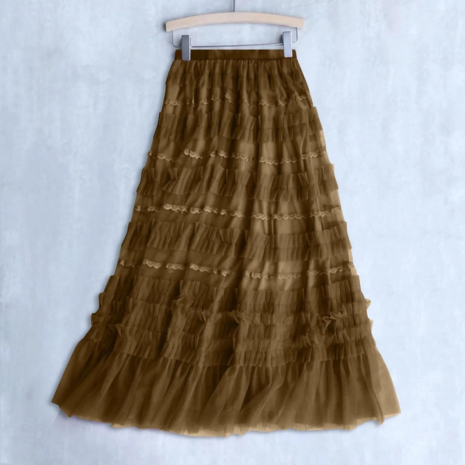 Midi Skirts for Women Spring and Summer Mesh Skirt New Skirt Women's High Waist Solid Color Ruffle Layer Cake