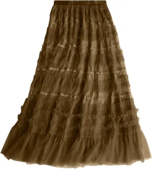 Midi Skirts for Women Spring and Summer Mesh Skirt New Skirt Women's High Waist Solid Color Ruffle Layer Cake